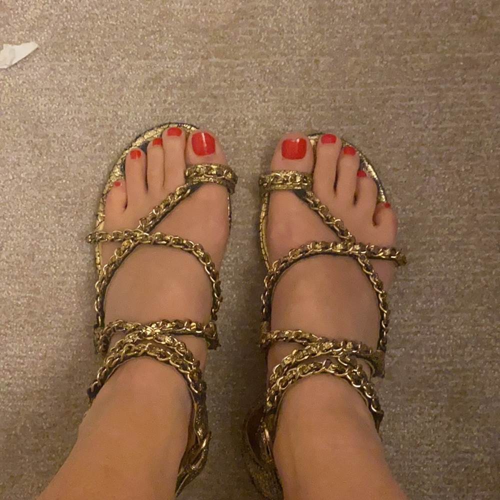 Chanel Gold Sandals With Gold Chains - image 1